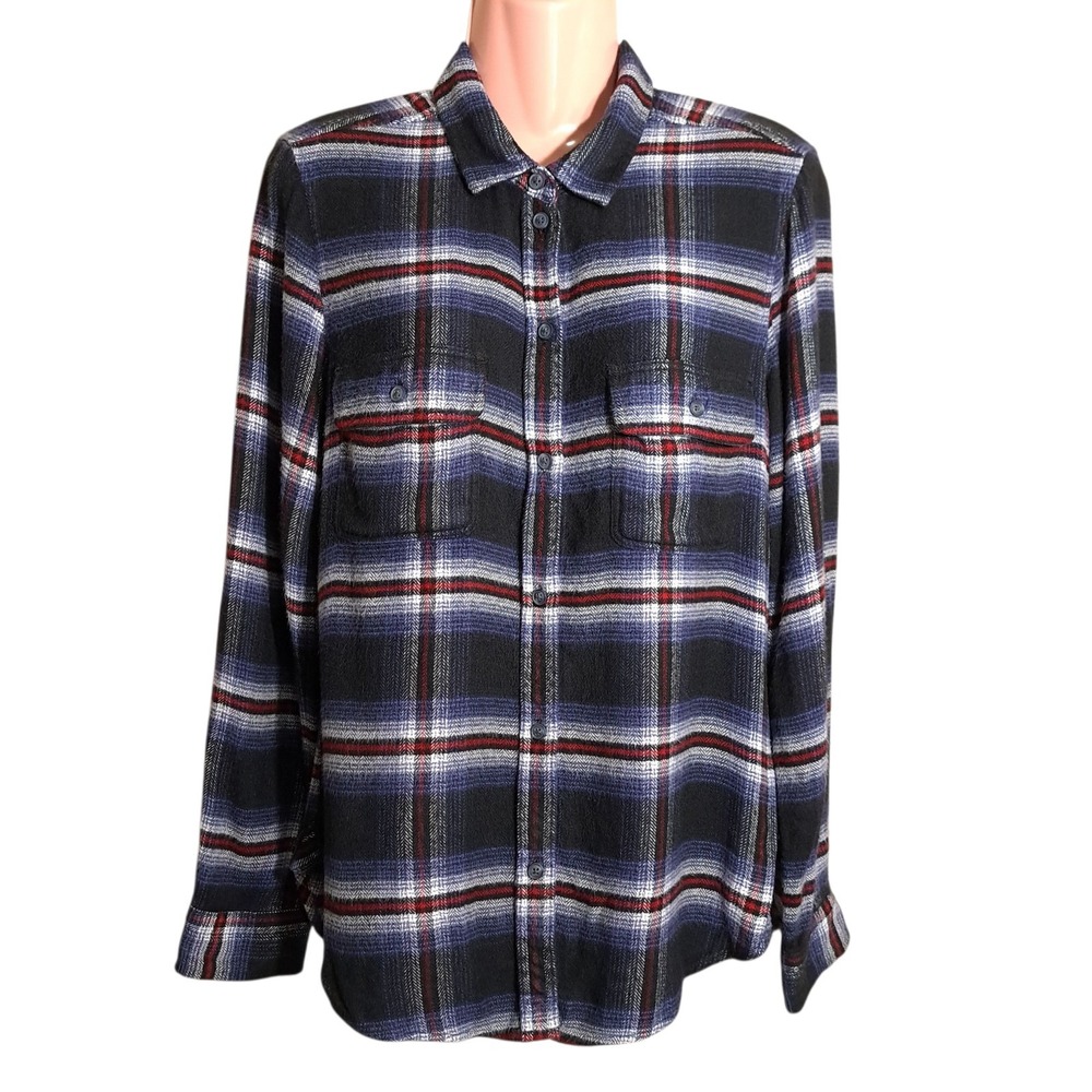 American Eagle Women's Classic Fit Button Up Plaid Shirt Size M Flannel Blue Red